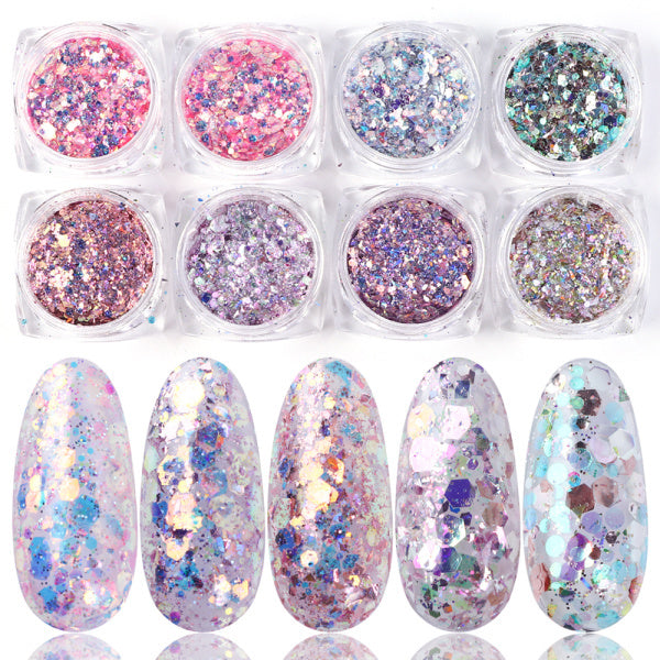 8 Box Mix Glitter Nail Art Powder Flakes Set – Sparkle Nail Decoration