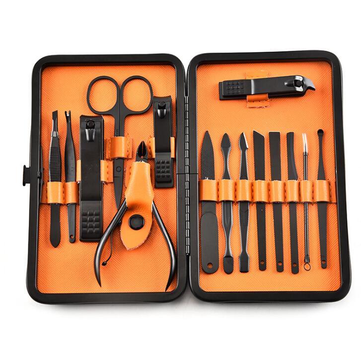 15-Piece Black Stainless Steel Manicure Set – High-End Nail Clippers & Scissors