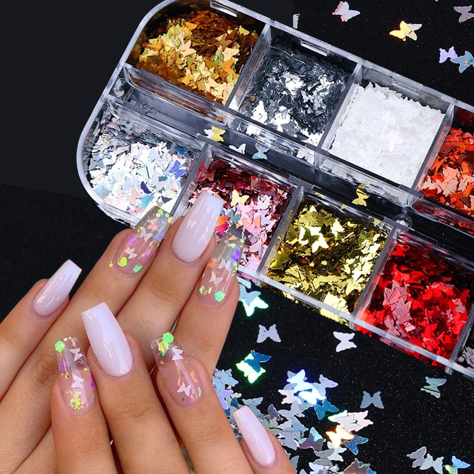 Symphony Butterfly Sequin Nail Decoration – Shimmer Nail Art