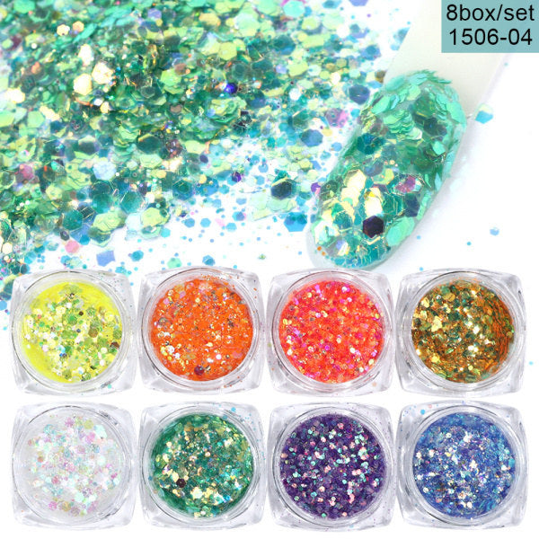 8 Box Mix Glitter Nail Art Powder Flakes Set – Sparkle Nail Decoration