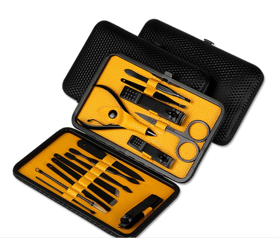 15-Piece Black Stainless Steel Manicure Set – High-End Nail Clippers & Scissors
