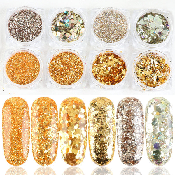 8 Box Mix Glitter Nail Art Powder Flakes Set – Sparkle Nail Decoration