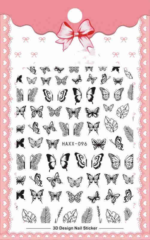 Black Butterfly & White Flower Nail Stickers – Adhesive Nail Decals