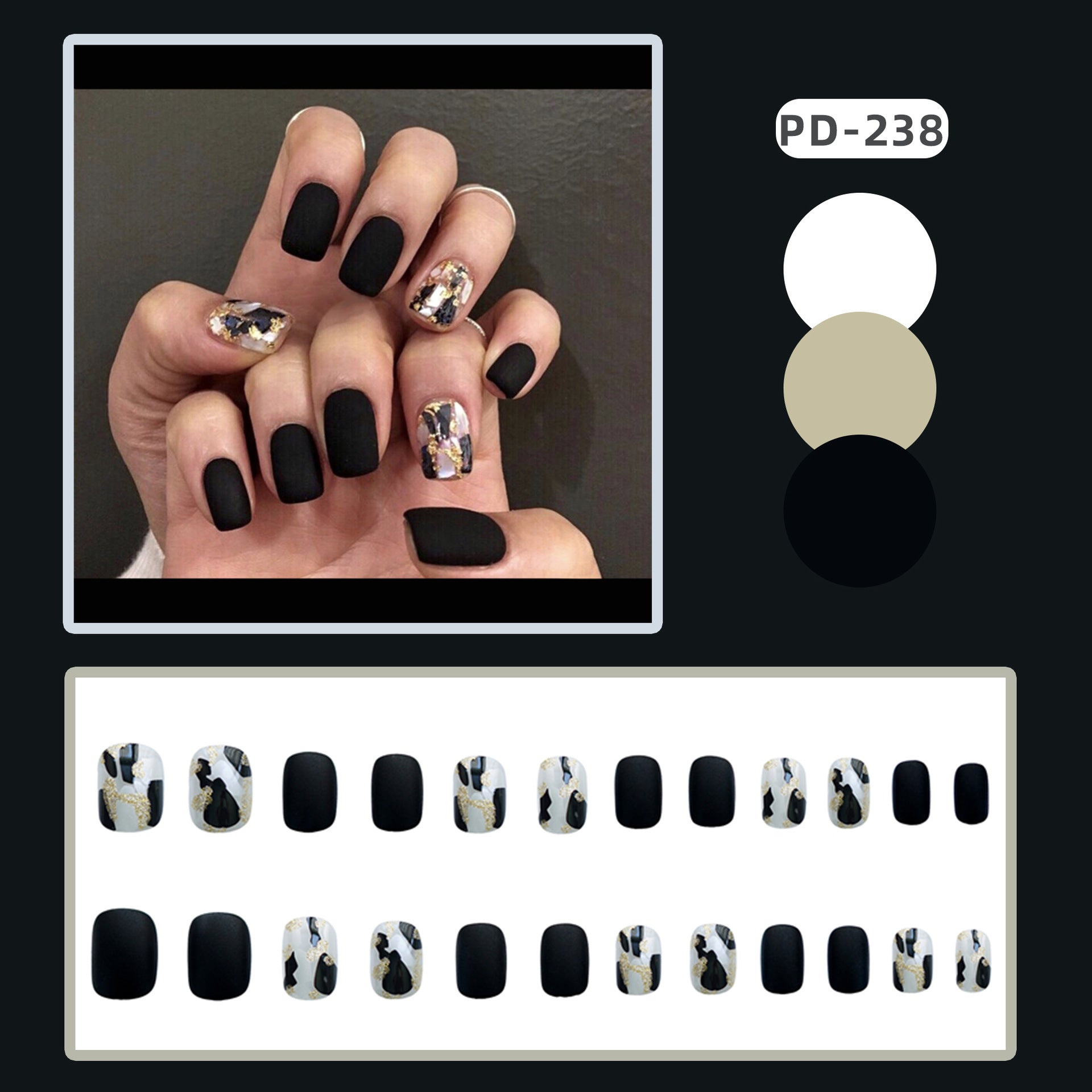 Wearing Black Frosted Shell Fake Nails – Elegant Matte Press-On Nails