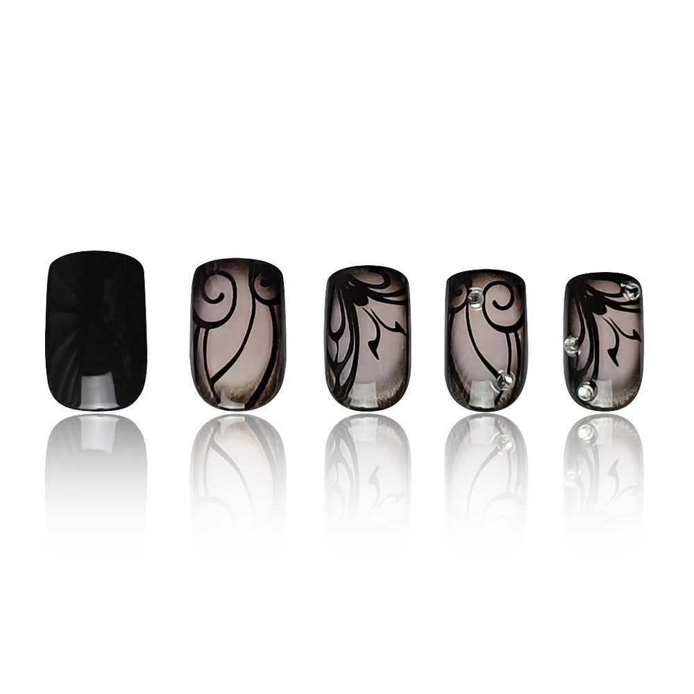 Dark Ins Style Black Vine Press-On Nails – Fashion Wearing Nails